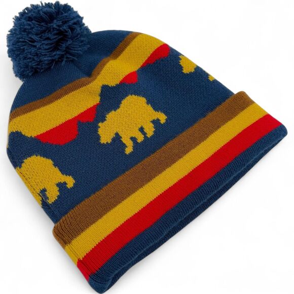 NEW Pendleton Retro Bear Cuffed Beanie Blue/Yellow/Red OS - Picture 5 of 9